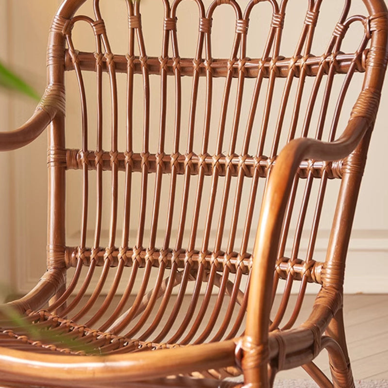 Contemporary Boho Square Rattan Weaving Ash Accent Chair Backrest Armrest For Dining Room