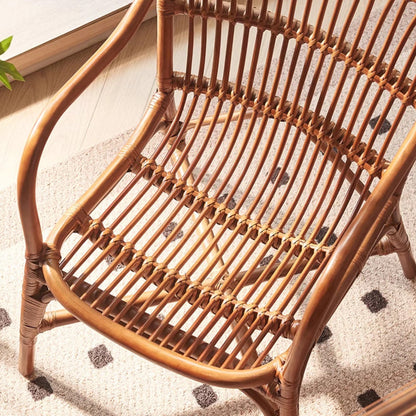 Contemporary Boho Square Rattan Weaving Ash Accent Chair Backrest Armrest For Dining Room