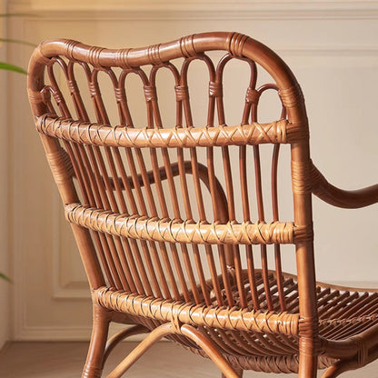 Contemporary Boho Square Rattan Weaving Ash Accent Chair Backrest Armrest For Dining Room