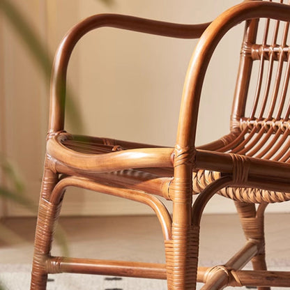 Contemporary Boho Square Rattan Weaving Ash Accent Chair Backrest Armrest For Dining Room