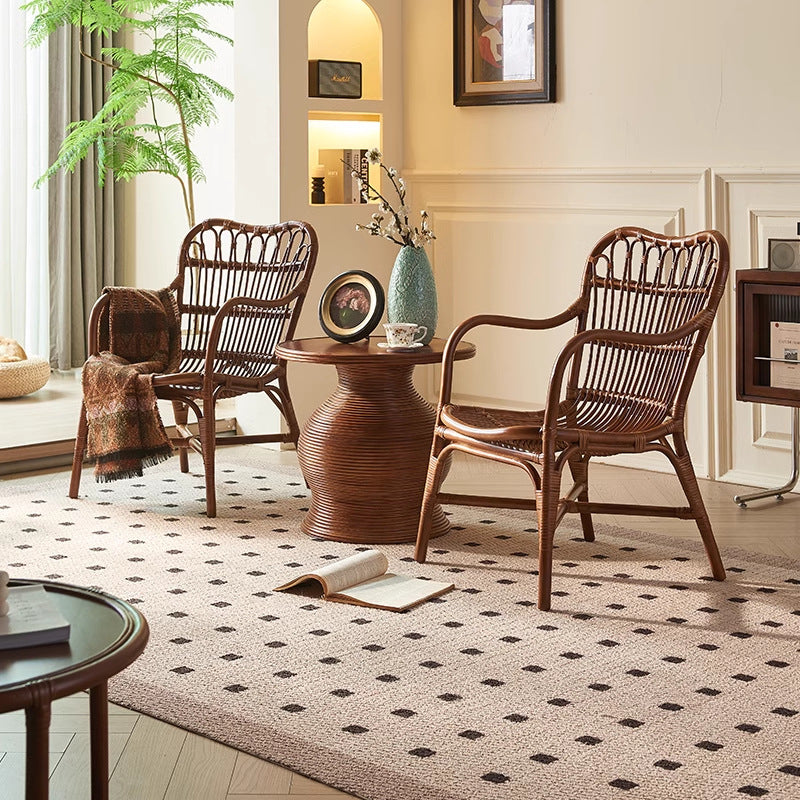 Contemporary Boho Square Rattan Weaving Ash Accent Chair Backrest Armrest For Dining Room