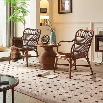 Contemporary Boho Square Rattan Weaving Ash Accent Chair Backrest Armrest For Dining Room