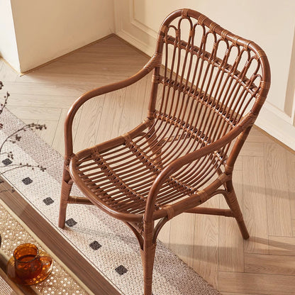 Contemporary Boho Square Rattan Weaving Ash Accent Chair Backrest Armrest For Dining Room