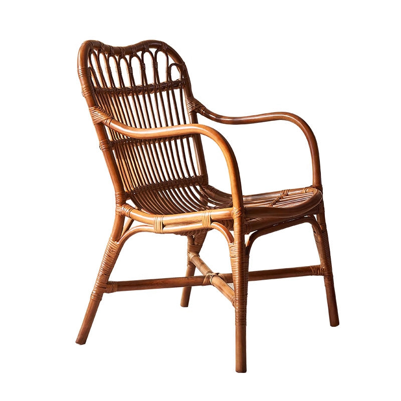 Contemporary Boho Square Rattan Weaving Ash Accent Chair Backrest Armrest For Dining Room