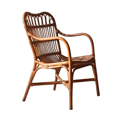 Contemporary Boho Square Rattan Weaving Ash Accent Chair Backrest Armrest For Dining Room