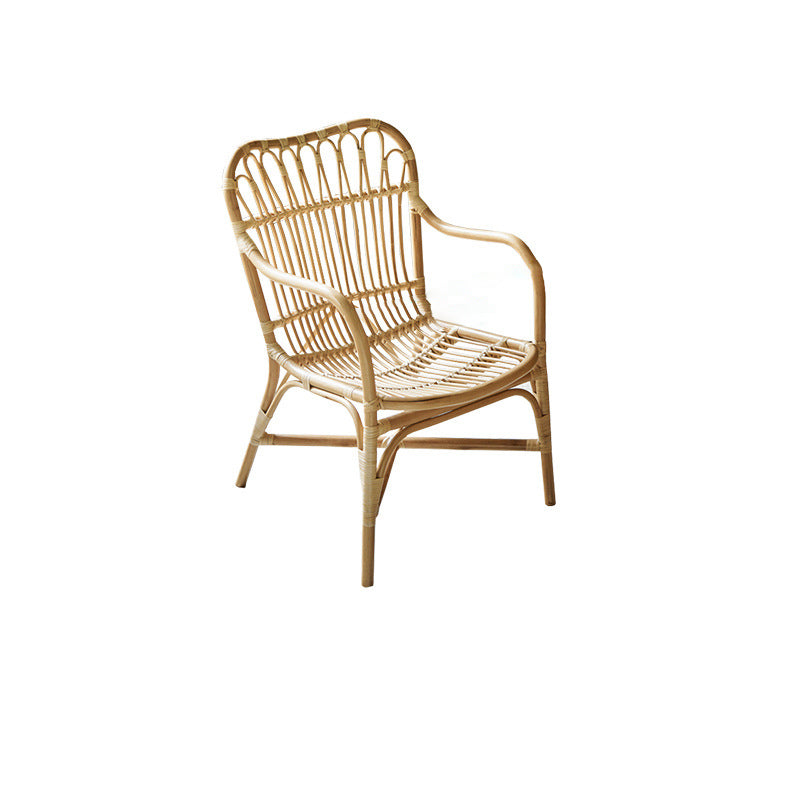 Contemporary Boho Square Rattan Weaving Ash Accent Chair Backrest Armrest For Dining Room