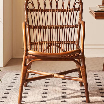 Contemporary Boho Square Rattan Weaving Ash Accent Chair Backrest Armrest For Dining Room