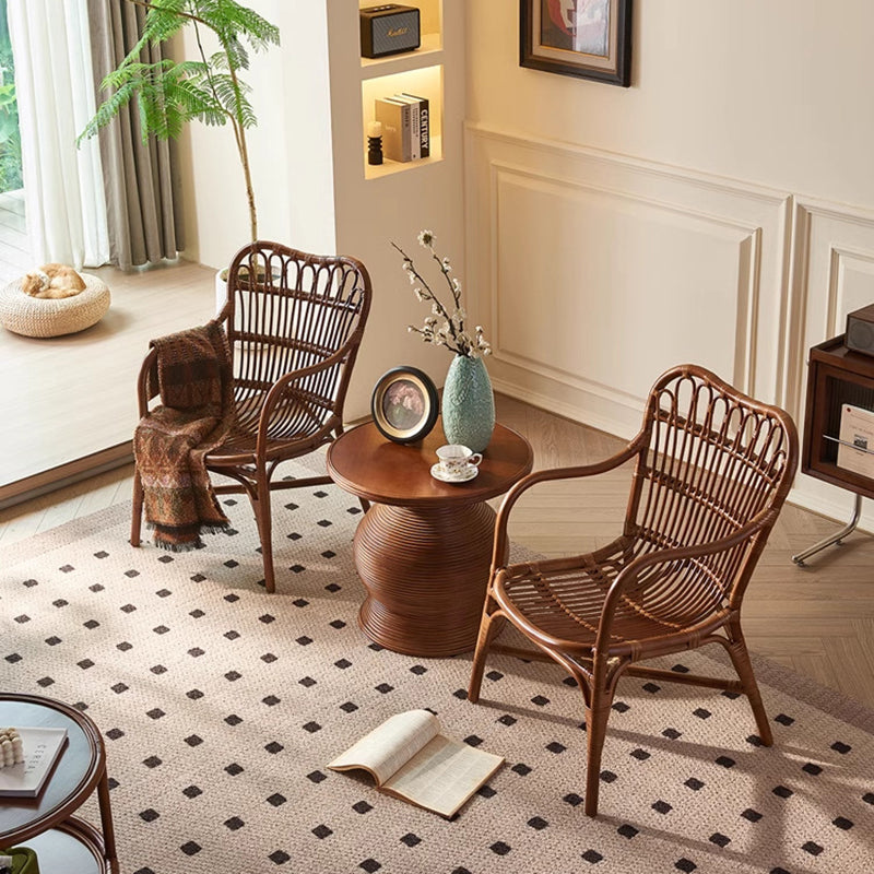 Contemporary Boho Square Rattan Weaving Ash Accent Chair Backrest Armrest For Dining Room