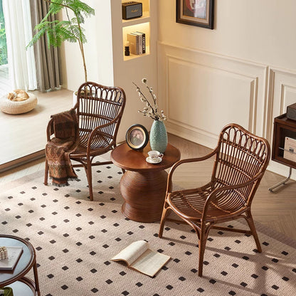 Contemporary Boho Square Rattan Weaving Ash Accent Chair Backrest Armrest For Dining Room