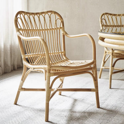 Contemporary Boho Square Rattan Weaving Ash Accent Chair Backrest Armrest For Dining Room