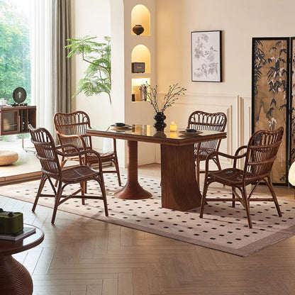 Contemporary Boho Square Rattan Weaving Ash Accent Chair Backrest Armrest For Dining Room