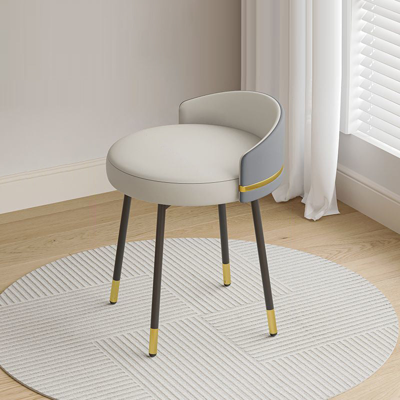 Contemporary Nordic Round Cushion Arc Back Iron Leather Cotton Linen Vanity Stool Backrest Armless For Bedroom