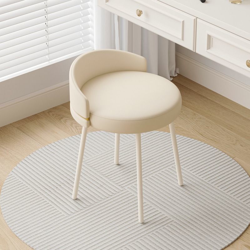 Contemporary Nordic Round Cushion Arc Back Iron Leather Cotton Linen Vanity Stool Backrest Armless For Bedroom