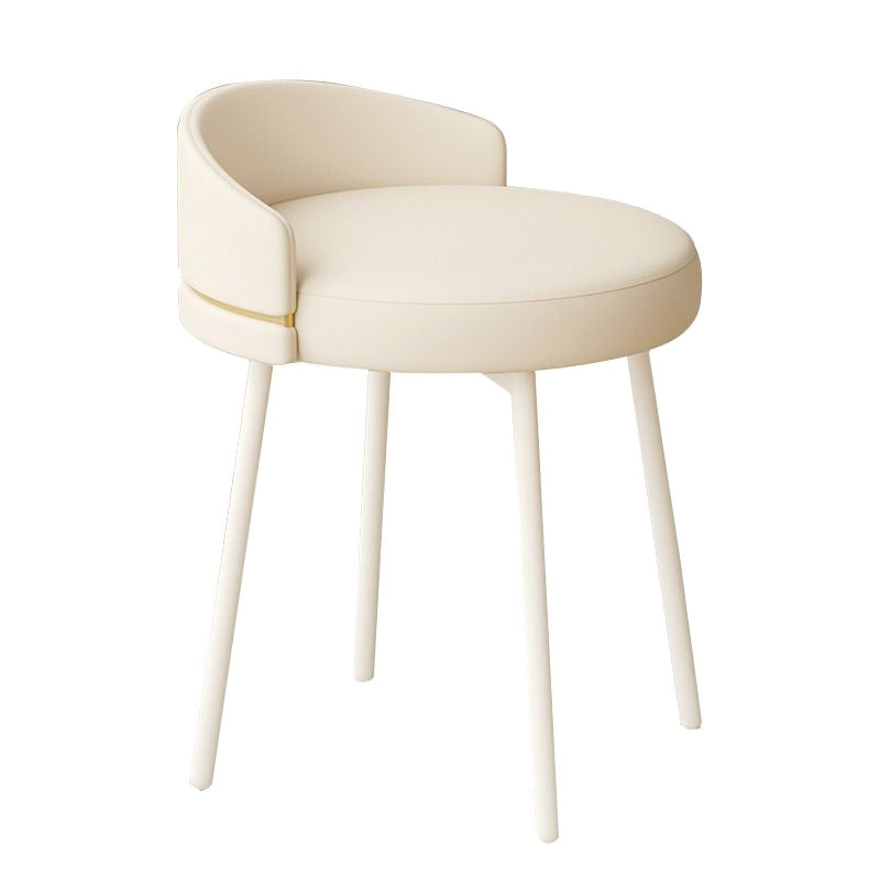 Contemporary Nordic Round Cushion Arc Back Iron Leather Cotton Linen Vanity Stool Backrest Armless For Bedroom