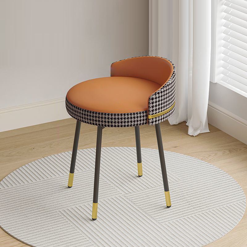 Contemporary Nordic Round Cushion Arc Back Iron Leather Cotton Linen Vanity Stool Backrest Armless For Bedroom