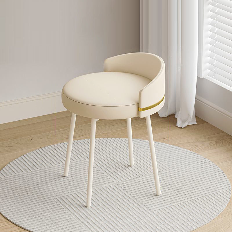Contemporary Nordic Round Cushion Arc Back Iron Leather Cotton Linen Vanity Stool Backrest Armless For Bedroom