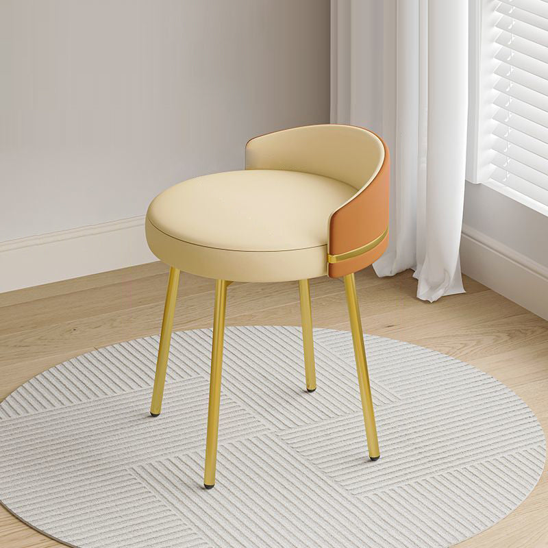 Contemporary Nordic Round Cushion Arc Back Iron Leather Cotton Linen Vanity Stool Backrest Armless For Bedroom