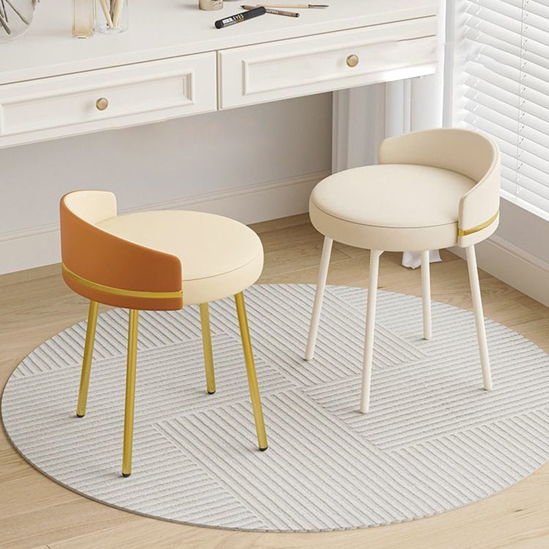 Contemporary Nordic Round Cushion Arc Back Iron Leather Cotton Linen Vanity Stool Backrest Armless For Bedroom