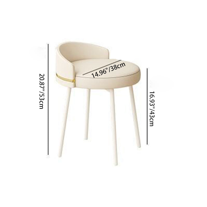 Contemporary Nordic Round Cushion Arc Back Iron Leather Cotton Linen Vanity Stool Backrest Armless For Bedroom