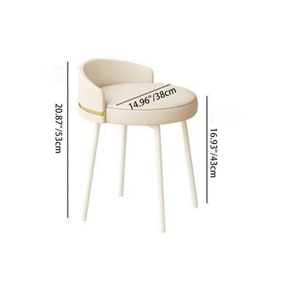 Contemporary Nordic Round Cushion Arc Back Iron Leather Cotton Linen Vanity Stool Backrest Armless For Bedroom
