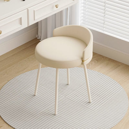 Contemporary Nordic Round Cushion Arc Back Iron Leather Cotton Linen Vanity Stool Backrest Armless For Bedroom