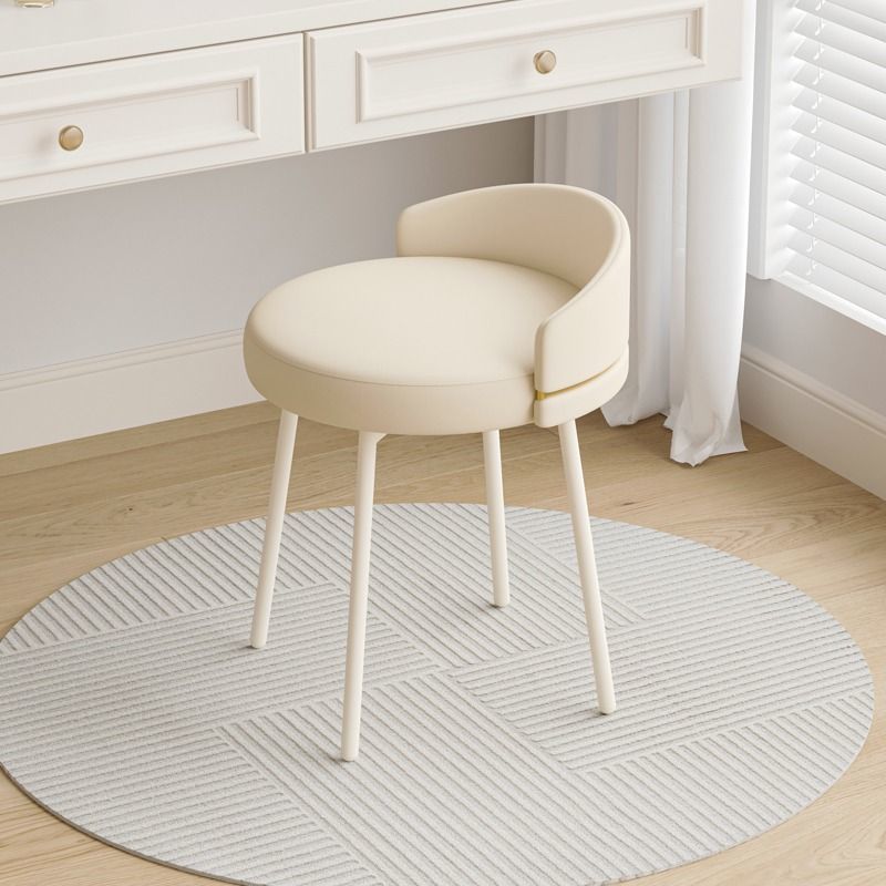 Contemporary Nordic Round Cushion Arc Back Iron Leather Cotton Linen Vanity Stool Backrest Armless For Bedroom