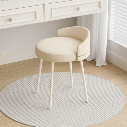 Contemporary Nordic Round Cushion Arc Back Iron Leather Cotton Linen Vanity Stool Backrest Armless For Bedroom