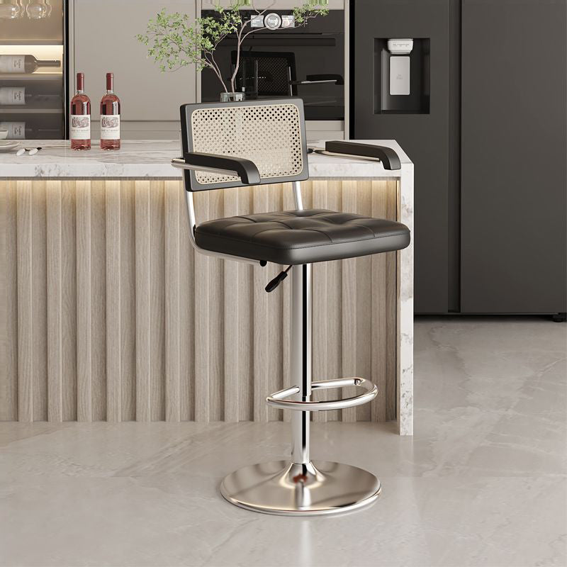 Contemporary Nordic Square Leather Rattan PP Stainless Steel Bar Stool Backrest Armrest For Dining Room