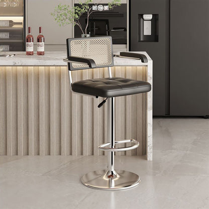 Contemporary Nordic Square Leather Rattan PP Stainless Steel Bar Stool Backrest Armrest For Dining Room