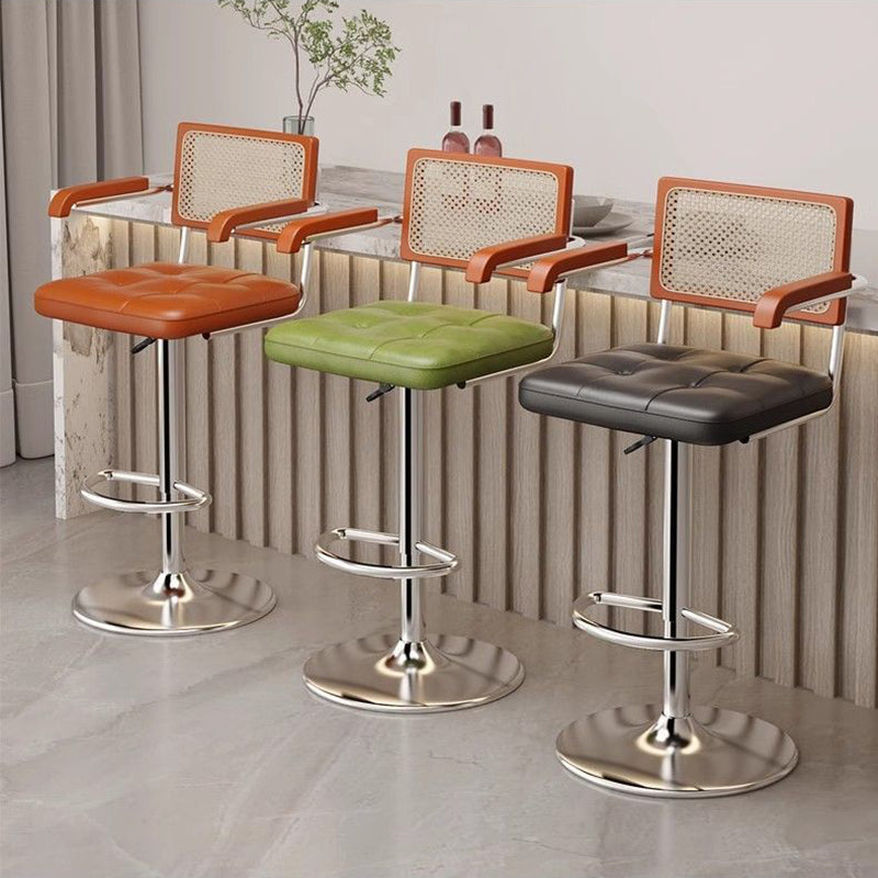 Contemporary Nordic Square Leather Rattan PP Stainless Steel Bar Stool Backrest Armrest For Dining Room