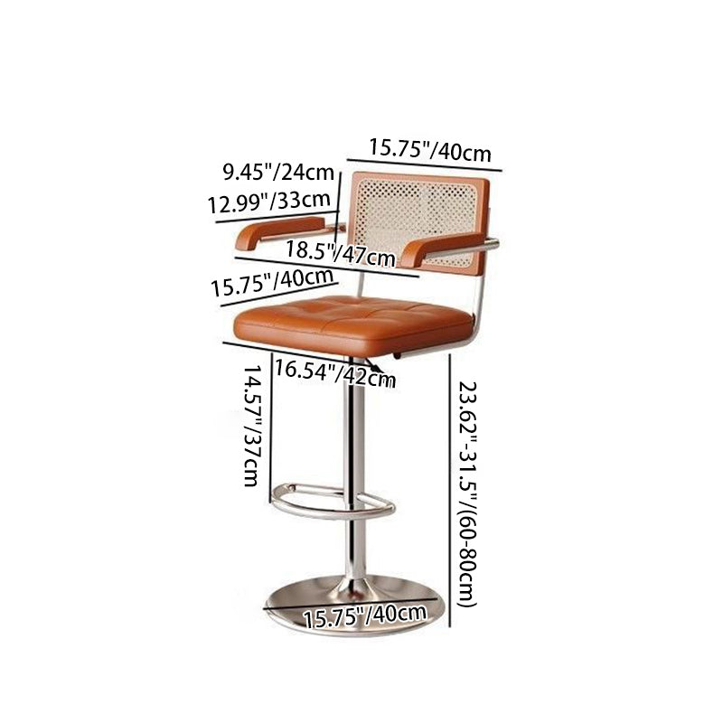 Contemporary Nordic Square Leather Rattan PP Stainless Steel Bar Stool Backrest Armrest For Dining Room