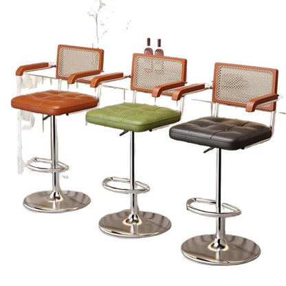 Contemporary Nordic Square Leather Rattan PP Stainless Steel Bar Stool Backrest Armrest For Dining Room