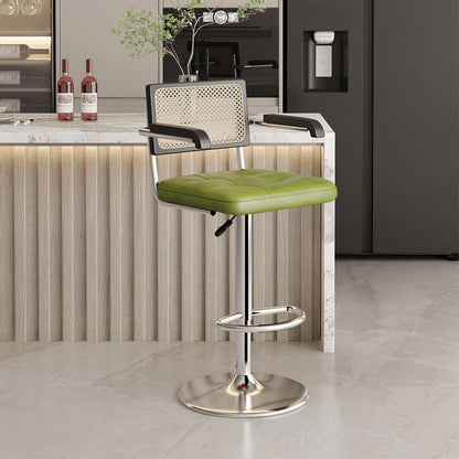 Contemporary Nordic Square Leather Rattan PP Stainless Steel Bar Stool Backrest Armrest For Dining Room