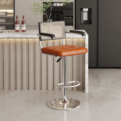 Contemporary Nordic Square Leather Rattan PP Stainless Steel Bar Stool Backrest Armrest For Dining Room