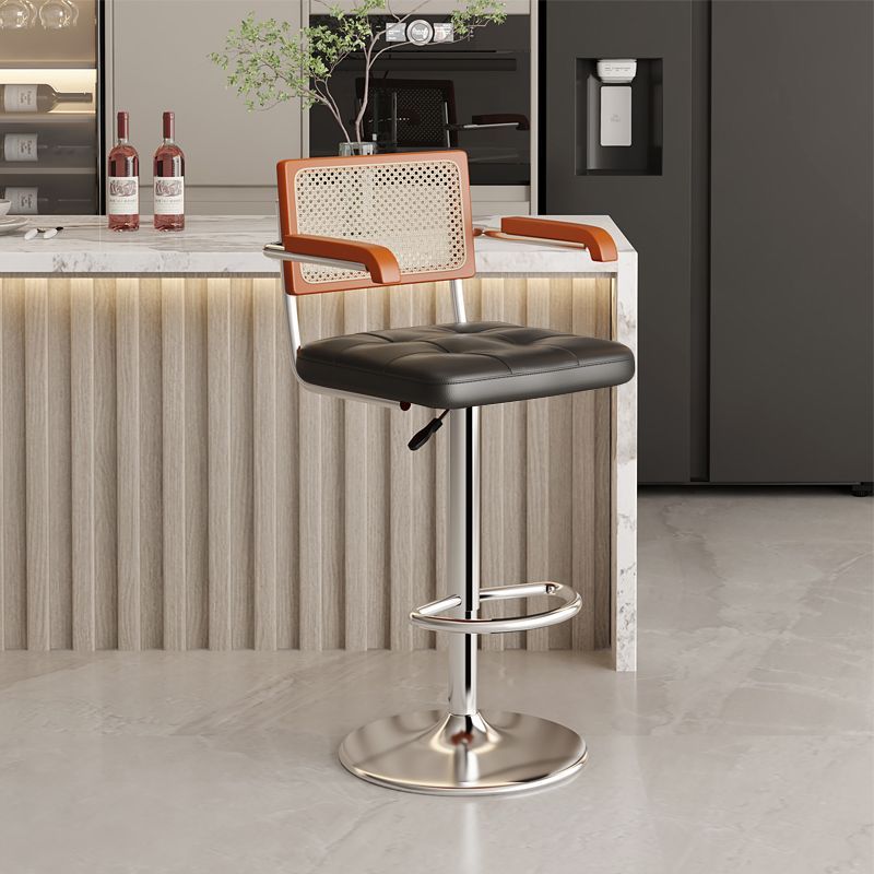 Contemporary Nordic Square Leather Rattan PP Stainless Steel Bar Stool Backrest Armrest For Dining Room