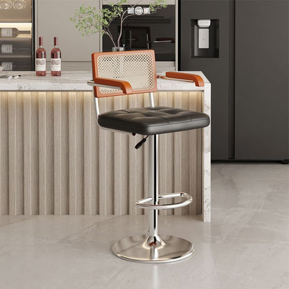 Contemporary Nordic Square Leather Rattan PP Stainless Steel Bar Stool Backrest Armrest For Dining Room