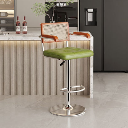 Contemporary Nordic Square Leather Rattan PP Stainless Steel Bar Stool Backrest Armrest For Dining Room
