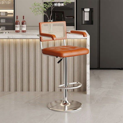 Contemporary Nordic Square Leather Rattan PP Stainless Steel Bar Stool Backrest Armrest For Dining Room