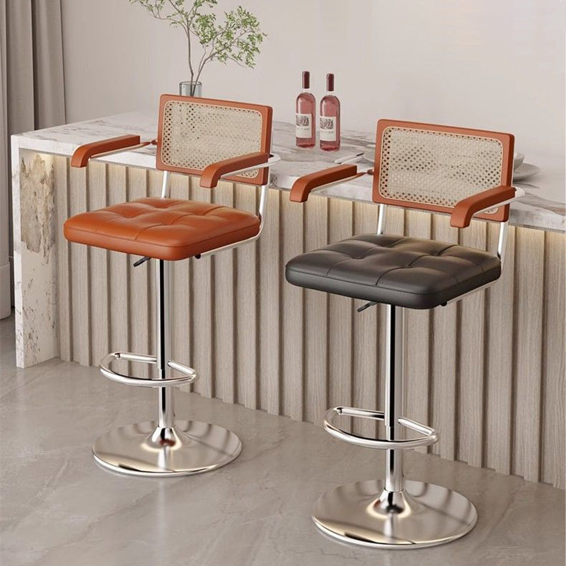 Contemporary Nordic Square Leather Rattan PP Stainless Steel Bar Stool Backrest Armrest For Dining Room