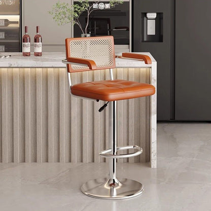Contemporary Nordic Square Leather Rattan PP Stainless Steel Bar Stool Backrest Armrest For Dining Room