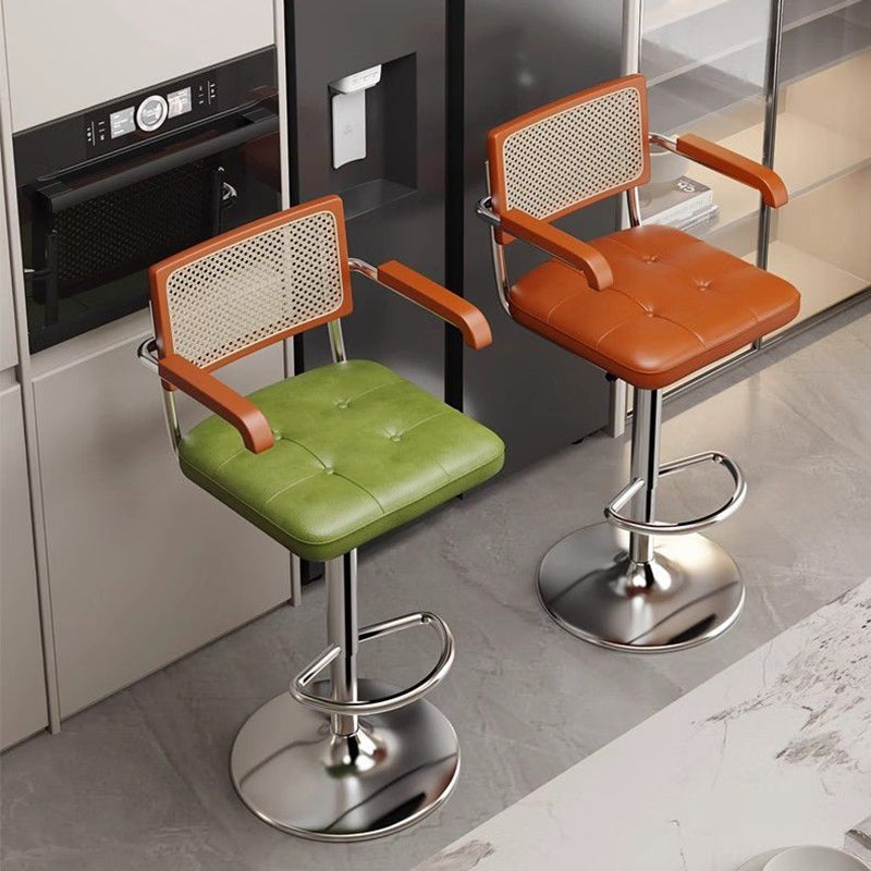 Contemporary Nordic Square Leather Rattan PP Stainless Steel Bar Stool Backrest Armrest For Dining Room