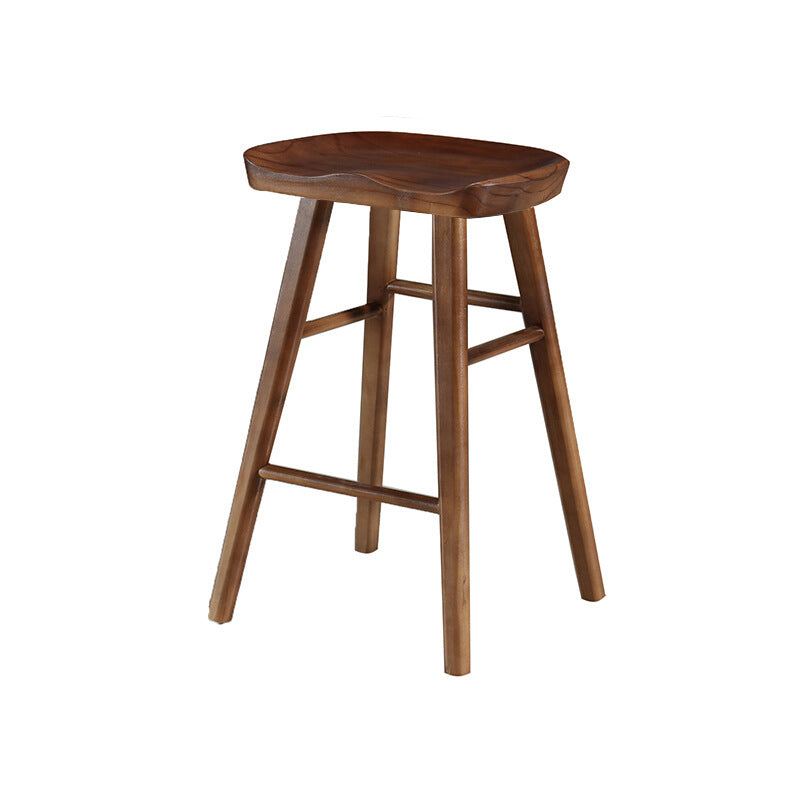 Contemporary Nordic Concave Square Full Solid Wood Bar Stool Backless Armless For Dining Room
