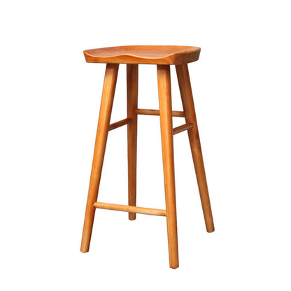 Contemporary Nordic Concave Square Full Solid Wood Bar Stool Backless Armless For Dining Room