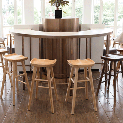 Contemporary Nordic Concave Square Full Solid Wood Bar Stool Backless Armless For Dining Room