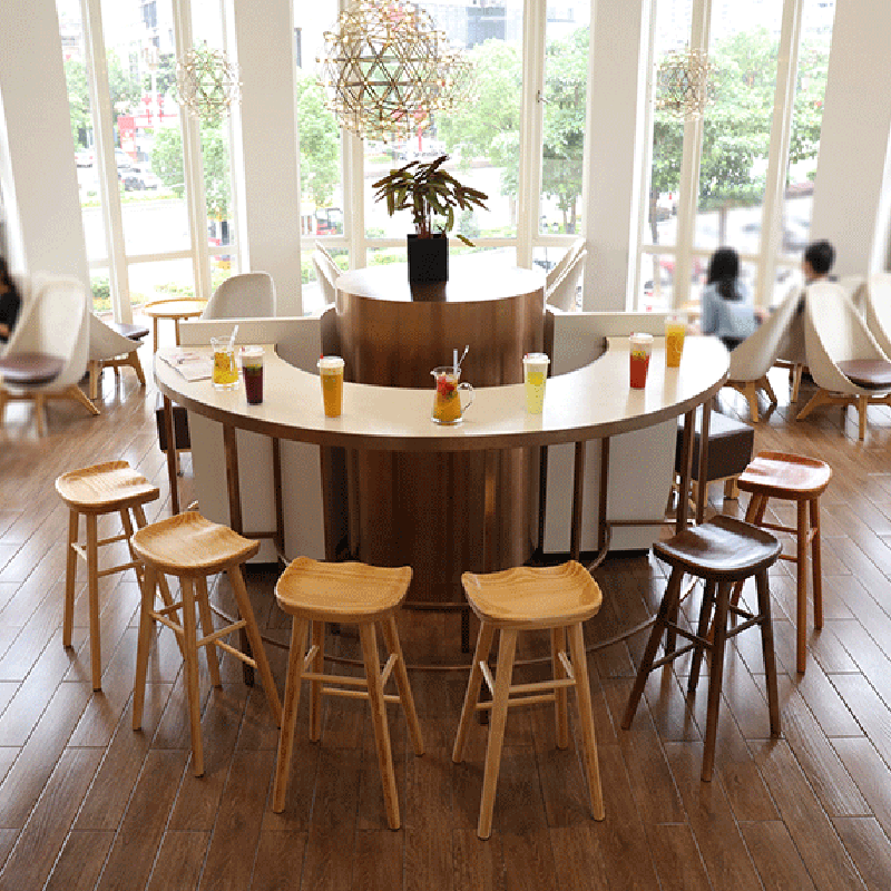 Contemporary Nordic Concave Square Full Solid Wood Bar Stool Backless Armless For Dining Room