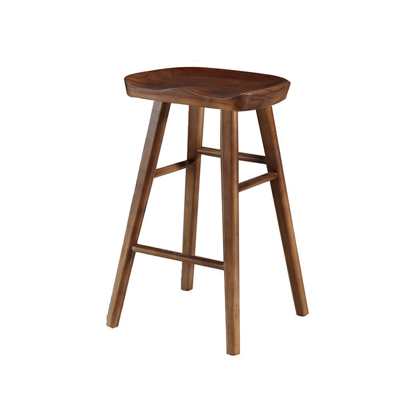 Contemporary Nordic Concave Square Full Solid Wood Bar Stool Backless Armless For Dining Room