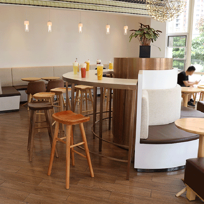 Contemporary Nordic Concave Square Full Solid Wood Bar Stool Backless Armless For Dining Room