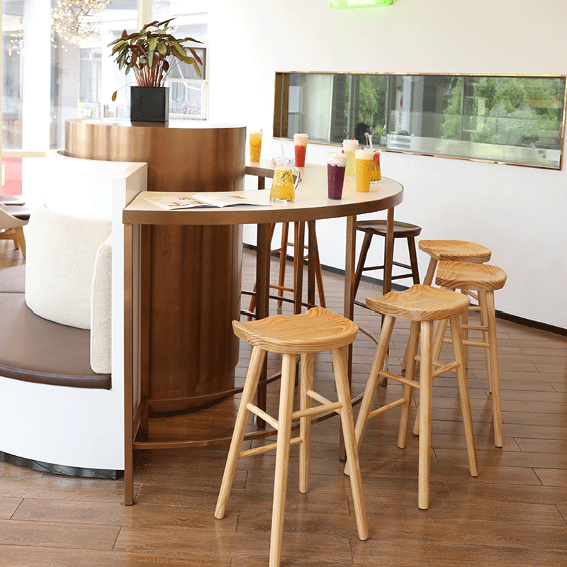 Contemporary Nordic Concave Square Full Solid Wood Bar Stool Backless Armless For Dining Room