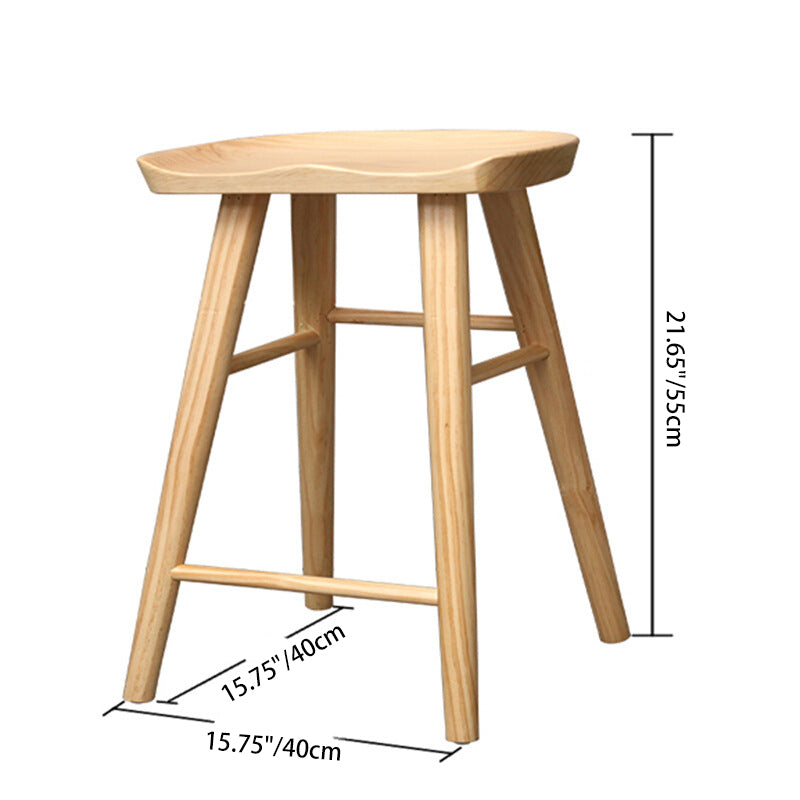 Contemporary Nordic Concave Square Full Solid Wood Bar Stool Backless Armless For Dining Room