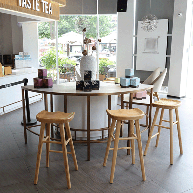 Contemporary Nordic Concave Square Full Solid Wood Bar Stool Backless Armless For Dining Room